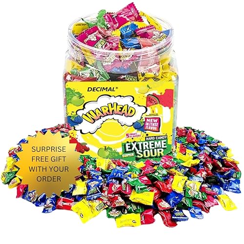 War-Heads Extreme Sour Candy,Old School Sour Candies - Original Fruit Flavors - Bulk Candy Bag for Parties and Holidays 2 lb ‎Tub 240 Pieces WITH FREE SURPRISE GIFT