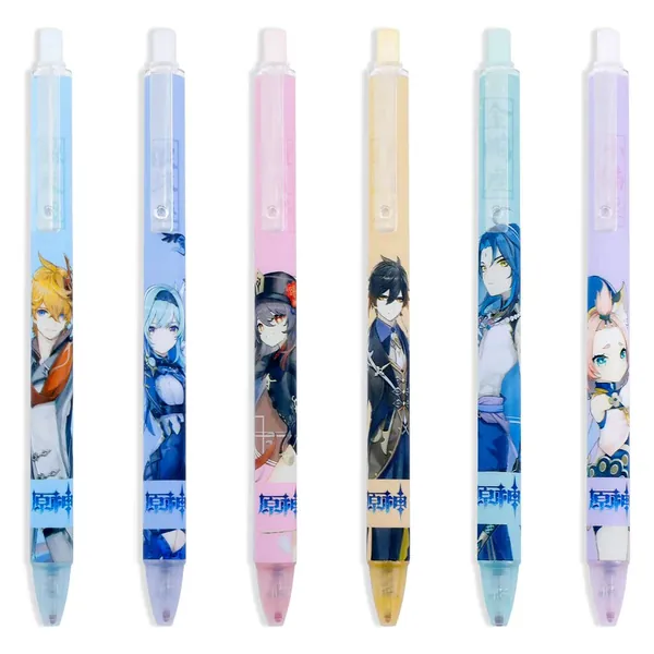 Anime Pens Black Ink Pen Gel Pen 6pcs 0.5mm Ballpoint Pen Press Writing Pen School Supplies Office Supplies (genshin pen)