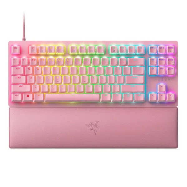 Razer Huntsman V2 TKL Tenkeyless Gaming Keyboard: Fast Linear Optical Switches Gen2 & 8000Hz Polling Rate - Detachable Type-C Cable - PBT Keycaps - Ergonomic Wrist Rest - Quartz Pink