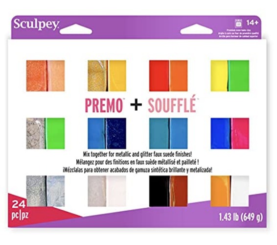 Polyform Sculpey Soufflé™ & Sculpey Premo™ Premium, Polymer Oven-Bake Clay, 24 unique colors set, Non Toxic, 11.43 lbs., Great for jewelry making, holiday, DIY, mixed media and more!
