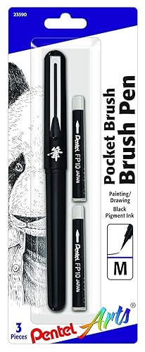 Pentel Arts Pocket Brush Pen, Includes 2 Black Ink Refills (GFKP3BPA)