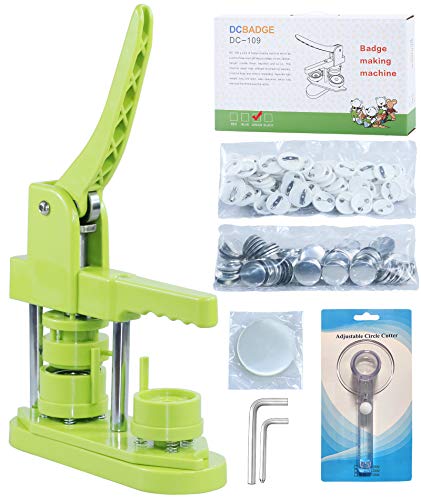 Happizza Button Maker Machine, (3rd Gen) Installation-Free 32mm(1.25 in) DIY Pin Button Maker Press Machine Kit, Badge Punch Press Machine with Free 500pcs Button Parts&Pictures&Circle Cutter - 32mm / 1.25 inch