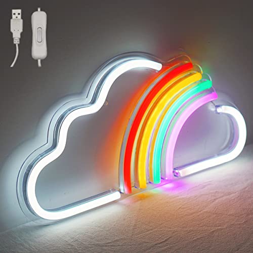 Rainbow Cloud Neon Light Sign, Wall Neon Sign Cute Colorful Neon Sign USB Powered for Wall Art, Bedroom Decorations, Home Accessories, Party, and Holiday Decor - Cloud with rainbow