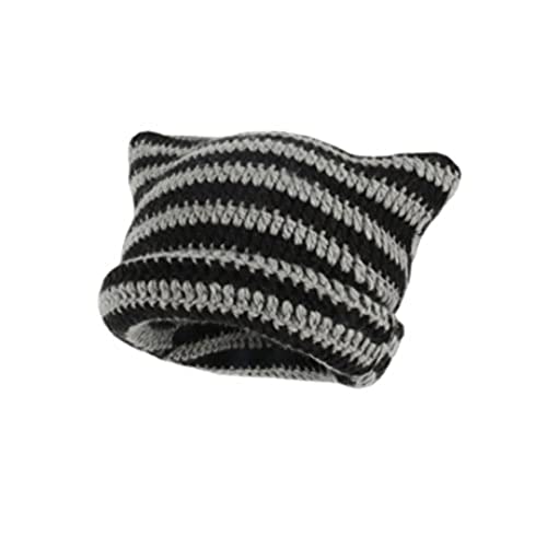 Crochet Hats for Women Cat Beanie Vintage Beanies Women Fox Hat Grunge Accessories Slouchy Beanies for Women - One Size - Black