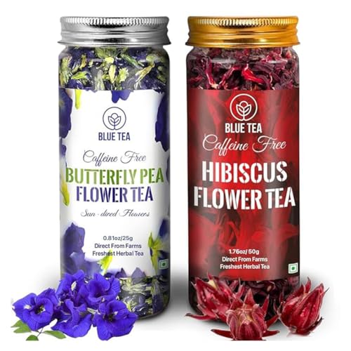 BLUE TEA - COMBO-Blue Tea Butterfly Pea Flower Tea (0.88 OZ) and Hibiscus Flower Tea ( 1.76 OZ) | New Year Gifts 2024 | DETOX TEA | Caffeine Free- Eco-Conscious Packaging | - Combo - 2.64 Oz