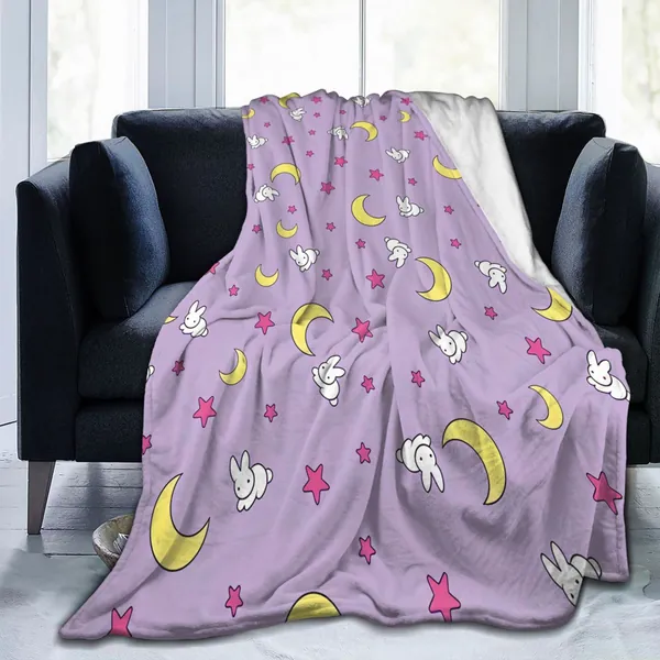 Usagi Blanket Rabbit Moon Pattern Throw Blanket Bedding Room Decor Flannel Blankets for Bed Sofa 60"x50" - 60"x50