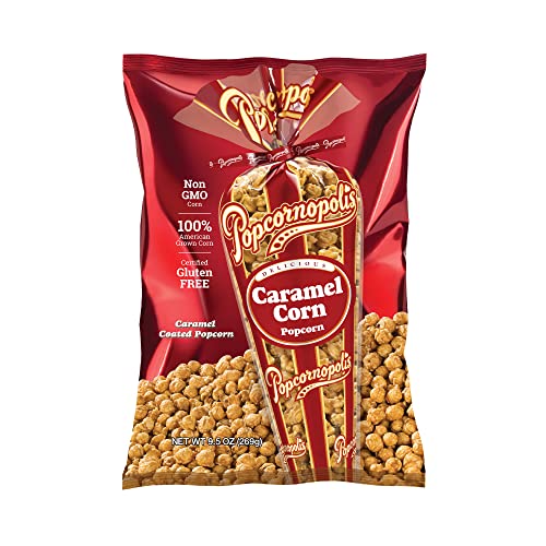 Popcornopolis Gourmet Caramel Corn Popcorn, Popped Popcorn Snack Bags 9.5 Oz - Caramel - 9.5 Ounce (Pack of 1)