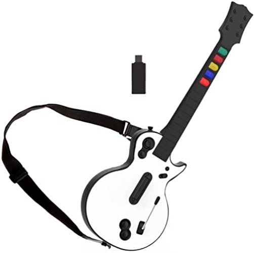 DOYO Guitar Hero Controller for PC and PS3, Wireless Guitar for Guitar Hero 3/4/5 and Rock Band 1/2 Games, Guitar Hero Guitar with strap (5 Keys/White) - White