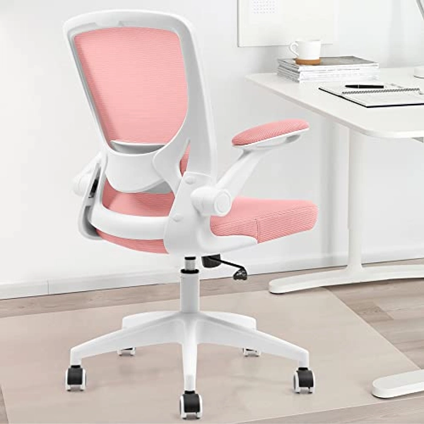 KERDOM Ergonomic Office Chair, Breathable Mesh Desk Chair, Lumbar Support Computer Chair with Wheels and Flip-up Arms, Swivel Task Chair BIFMA Passed, Adjustable Height Home Gaming Chair - Pink - 9060