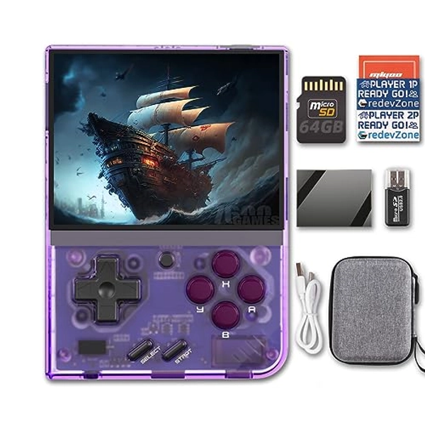 Miyoo Mini Plus Handheld Game Console Portable Retro Video Games Consoles Rechargeable Battery Hand Held Classic System Purple Transparent with Case - Purple Transparent