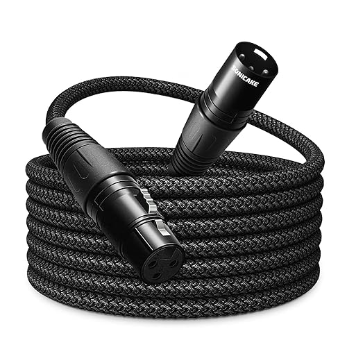 SONICAKE XLR Mikrofonkabel Stecker auf Busche 3-polig Nylon geflochten XLR Kabel Schwarz (3M) - 3M