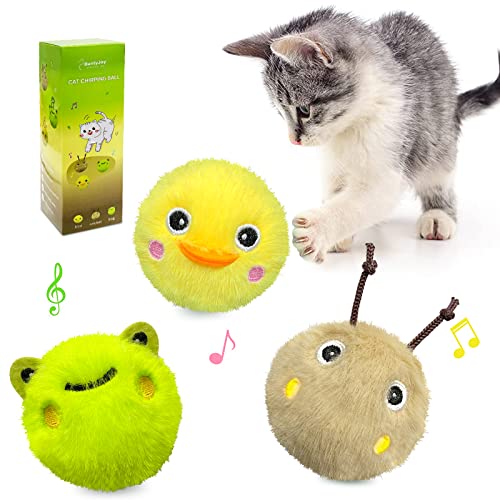 BuntyJoy Cat Toys, Interactive Cat Toys for Indoor Cats Exercise, 3 Pack Fluffy Plush Chirping Catnip Toys, Fun Kitty Kitten Kicker Toys - Cartoon 3