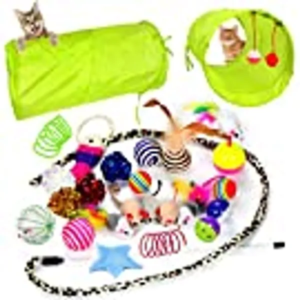 Youngever 24 Cat Toys Kitten Toys Assortments, Tunnel, Interactive Cat Teaser, Fluffy Mouse, Crinkle Balls for Cat, Kitty, Kitten