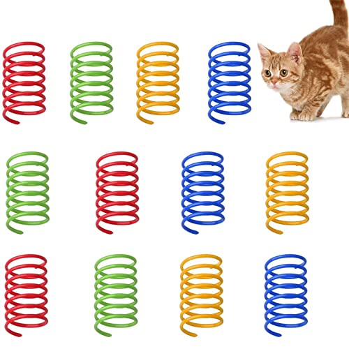 12 pcs Colorful Spring Cat Toys, Cat Spring Toy Spring Toys for Cats BPA Free Plastic Interactive Toys to Kill Time and Keep Fit for Swatting, Biting, Hunting Active Healthy Play Kitten Toys