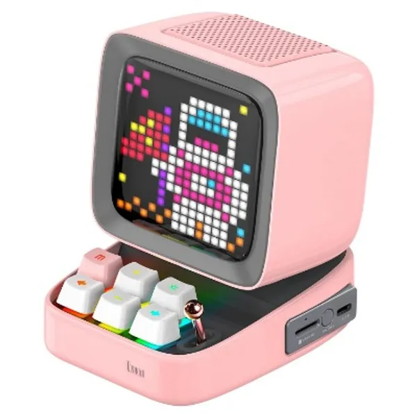 Divoom Ditoo Plus DIY Pixel Art Mechanical Gaming Portable Bluetooth Speaker with App Controlled Customizable LED Panel, Smart Alarm Clock, Stopwatch & Countdown Timer - Pink
