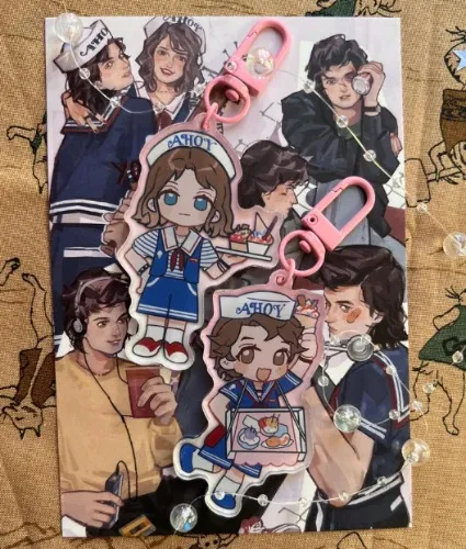 (Includes Shipping) Stranger Things Steve & Robin Scoops Ahoy theme Key Chains Pair