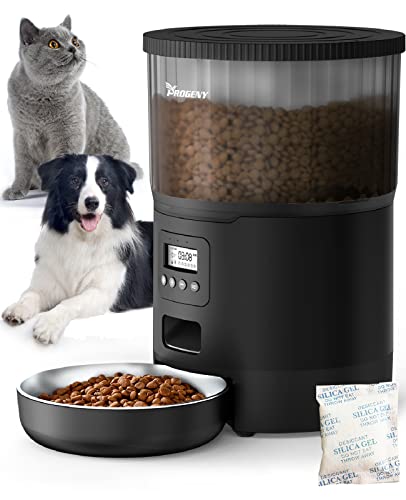 Automatic Cat Feeder, 4L Cat Feeder Pet Dry Food Dispenser with Voice Recorder and Timer, Stainless Steel Bowl, Up to 40 Portions 6 Meals Per Day, Dual Power Supply & Twist Lock Lid