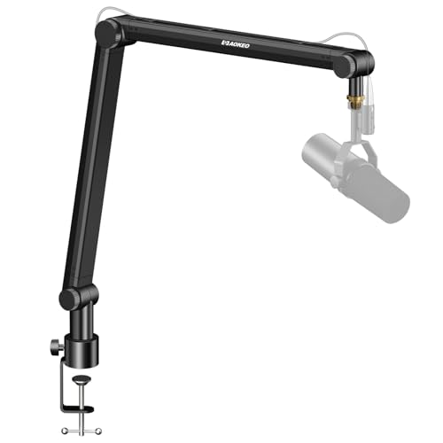 Aokeo Mic Arm, Boom Arm Microphone Stand Desk with Mount Clamp Cable Management Channels Detachable Riser 5/8" Thread Adapter for Blue Yeti Snowball Hyper X QuadCast SoloCast AT2020 Shure SM7B MV7