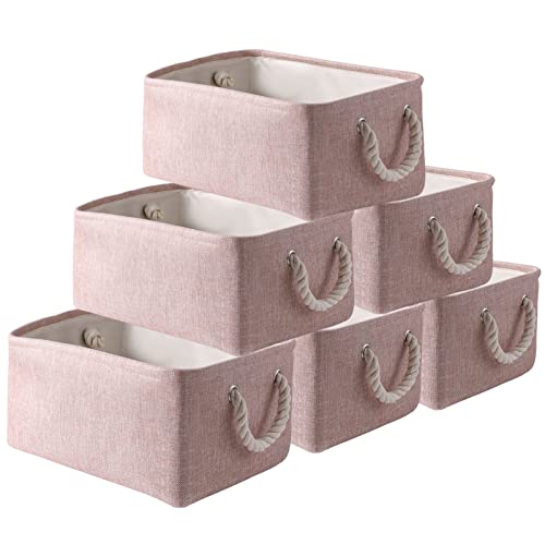 Storage Basket Bins [6Pack] Fabric Basket - Decorative Baskets Storage Box Cubes Containers W/Handles for Clothes Storage Books, Home, Office, Bedroom, Parlor, Car Storage(36X26X17, Pink) - 36X26X17 - Pink