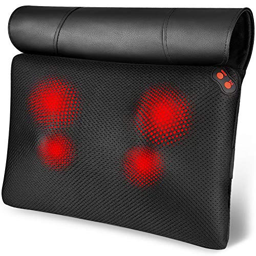 Back Massager with Heat, Shiatsu Neck and Back Massager - Gifts for Men / Women / Mom / Dad - Deep Kneading Massage Pillow for Neck, Back, Shoulder, Leg, Foot and Muscl, Use at Home, Office, Car (Glossy Black) - Glossy Black