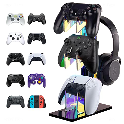NiHome Iridescent Acrylic Multi-Tier Universal Game Controller Headset Holder Stand for PS5 Xbox ONE Switch Colorful Controller Stand Gaming Accessories Anti-Slip Stable Headphone Holder (3-Tier) - 3 Layer