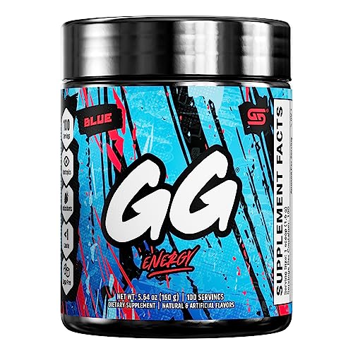 Gamer Supps, GG Energy (100 Servings) - Keto Friendly Gaming Energy and Nootropic, Sugar Free Caffeine + Vitamins + Immune Support, Powder Energy Drink and Soda Alternative (Blue) - Blue Raspberry