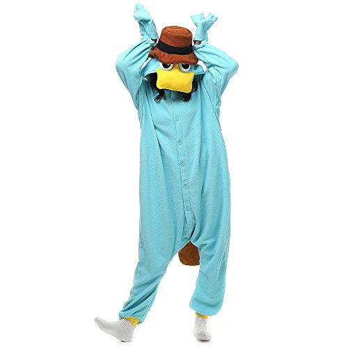 Wishliker Unisex Adult Onesie Platypus Costume Halloween Cosplay Animal Pyjamas SkyBlue - Skyblue - Small