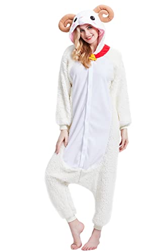 Magicalani Onesie Pajamas for Adults - Unisex Animal Cosplay Sleepwear, Christmas Halloween Costume - Small - Goat