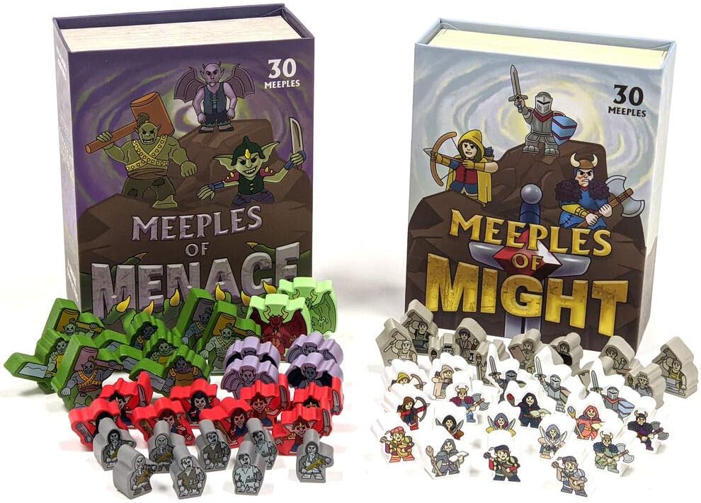 Meeples of Might & Menace | 60 Pack of 16mm Minis Wooden Fantasy Meeple Miniatures Tabletop Role Playing RPG | Complete Set - Complete Set
