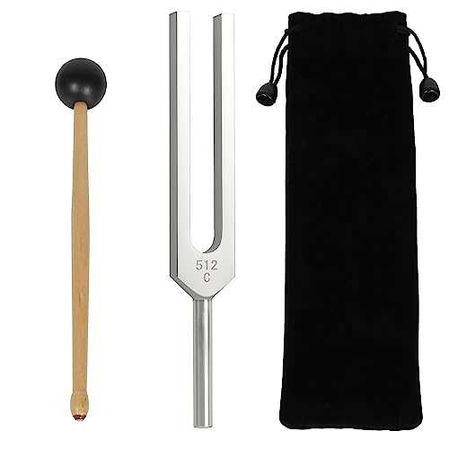 The 7boX 512hz Tuning Fork Is Made Of Aluminum Alloy With Accurate Frequency, Equipped With A Silicone Hammer And Black Cloth Bag, Suitable For Sound Therapy, Yoga, Meditation, And Relaxation - 512HZ