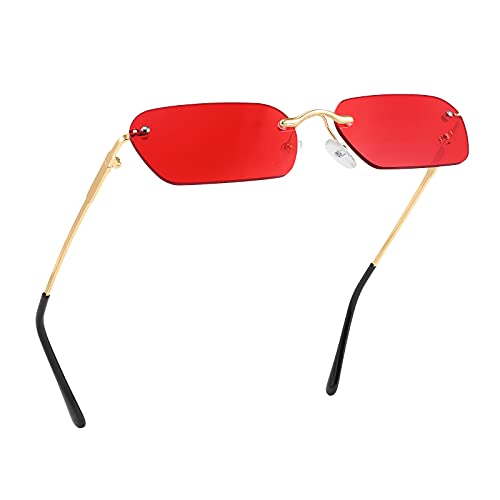 FEISEDY Retro Rectangle Sunglasses Women Men Vintage 90s Small Glasses Thick Narrow Fashion Y2K Plastic Glasses B2462 - Red - 55 Millimeters