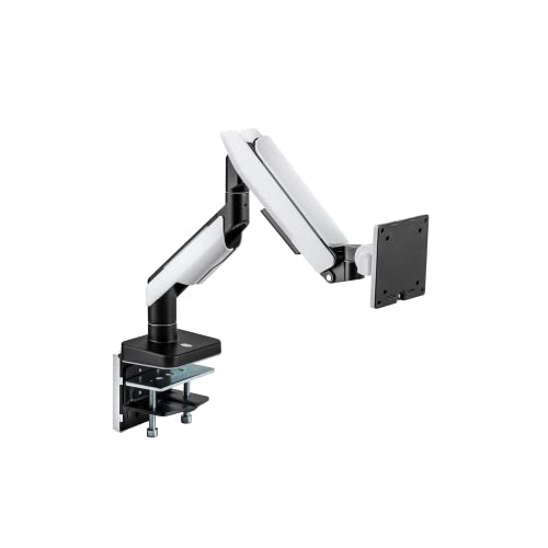 POUT - E19 Heavy-Duty Ultrawide Monitor Arm - Premium Steel Fully Adjustable Full Motion Tilt Swivel Rotate Desk Mount Stand - Holds 5-44lbs 17-49 Inch Display (White/Black) - White/Black