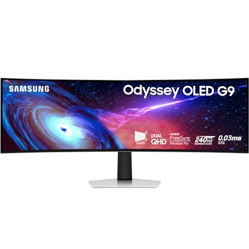 SAMSUNG 49" Odyssey G93SC Series OLED Curved Gaming Monitor, 240Hz, 0.03ms, Dual QHD, DisplayHDR True Black 400, FreeSync Premium Pro, Height Adjustable Stand, LS49CG932SNXZA, 2023 - Aluminum Silver - 49-inch OLED G9 - Dual QHD, 240Hz, .03ms G2G - HDMI and DP Cable Included