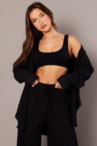Black Relaxed Shirt Long Sleeve Textured | 10