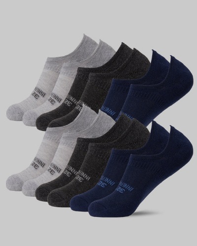 MEN'S 6-PACK COOL COMFORT NO SHOW SOCKS | GREY HEATHER/BLACK HEATHER/NAVY / M
