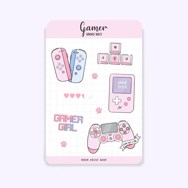 Gamer Cute Aesthetic Sticker Sheet |  Pink Pastel Bullet Journal, Planner, Notebook, Scrapbook | Gaming, Gamer Girl