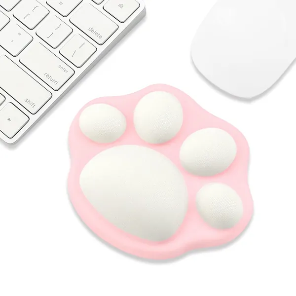 ProElife Cute Mouse Wrist Support Pad Cat Paw Pattern, Comfortable Soft Wrist Rest Hand Pillow Relief Hand’s Pain with Non-Slip Base for Home Office Computer Laptop Small Pad Mouse (Light Pink)