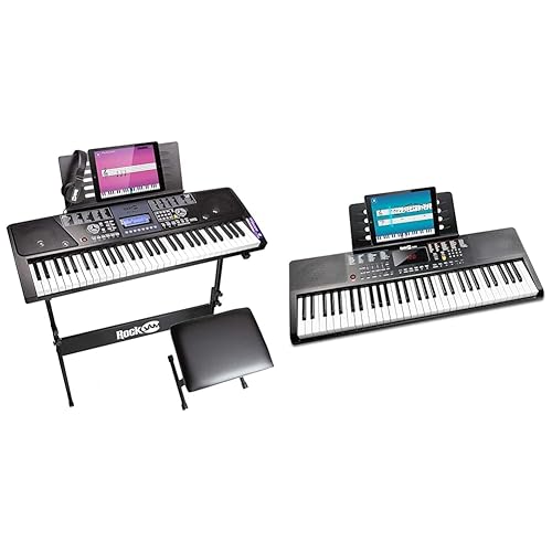 RockJam 61 Key Keyboard Piano With LCD Display Kit, Stand, Bench, Headphones & Compact 61 Key Keyboard with Sheet Music Stand, Power Supply, Piano Note Stickers & Simply Piano Lessons - Keyboard Piano Kit + Keyboard