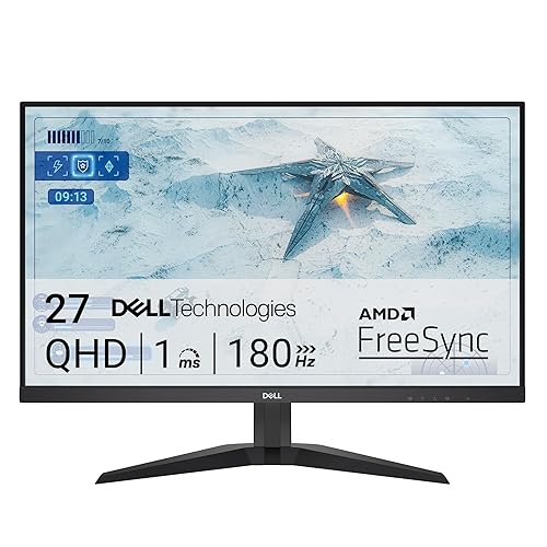Dell G2725D Gaming Monitor - 27-inch QHD (2560x1440) up to 180 Hz, 2ms Response time, 99% RGB Display, DisplayPort/HDMI Connectivity, AMD FreeSync, Comfortview, Tilt Adjustable - Black - 27 Inches - G2725D - Non-Curved