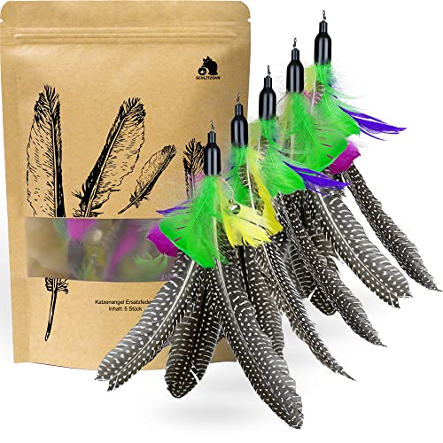 SCHLITZOHR Katzenangel Ersatzfedern 5 Stück Federn | interaktive Anhänger für Katzenspielzeug - 5er Pack - classic