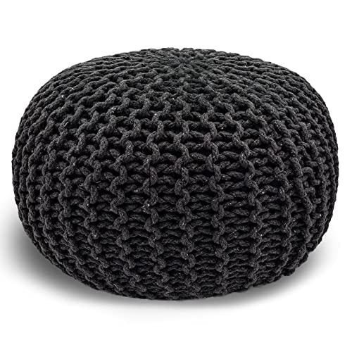 casamia Pouf Ø 55 o. 45 cm Sitzpouf Strickhocker Sitzpouf Bodenkissen nachhaltig Grobstrick Optik Größe ø 45 cm, Farbe steingrau - ø 45 cm - Steingrau