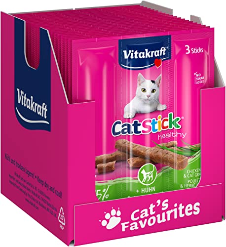 Vitakraft Katzensnack Cat Stick Huhn und Katzengras (20x 3 Stück) - Huhn & Katzengras - 3 Stück (20er Pack)