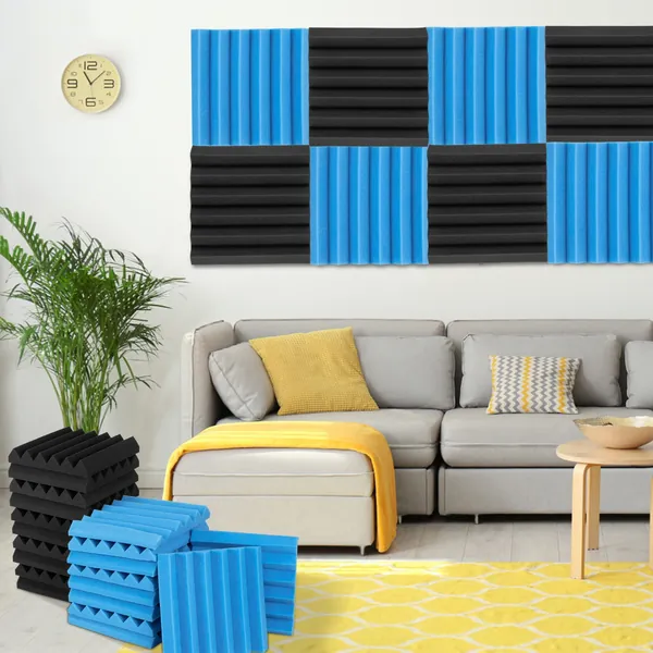 Acoustic Foam Panel Wedge Studio Soundproofing Wall Padding Black and Blue YJ