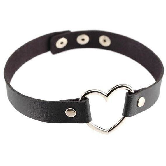 Vegan Leather Heart Collar - Black
