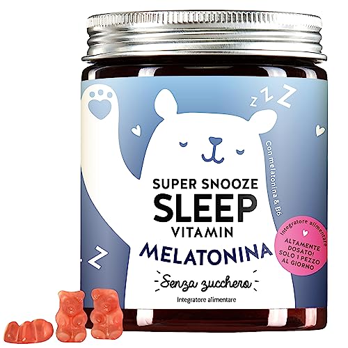 Bears with Benefits Caramelle Gommose Vegane alla Melatonina, senza Zucchero per Ridurre Tempo di Addormentamento, Alternativa alla Melatonina Spray, Orsetti Vitaminici per Sonno Super Snooze