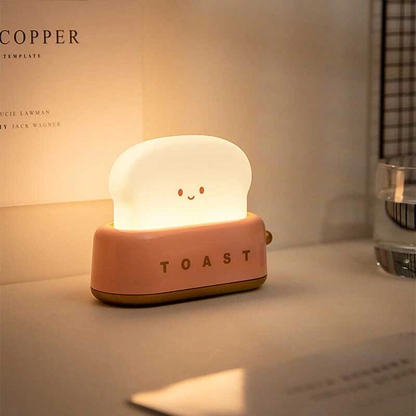 Rechargeable Cute Toaster Night Light Kids Bedroom Lamp Kawaii Home Decor - Pink