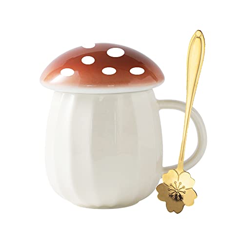 Yalucky Kawaii Cute Mushroom Mug Tea Cup Set Mushroom Stuff for Milk Glass Coffee Tea Cup Mug With Lid Gifts for Girl Women Birthday Christmas Home Decor (Brown) - Brown