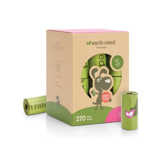 Earth Rated Eco-friendly Dog Poop Bags, 270 Extra Thick and Strong Poop Bags for Dogs, Guaranteed Leak-proof, Lavender-Scented, 18 Rolls, 15 Doggy Bags Per Roll, Each Dog Poop Bag Measures 9 x 13 Inches