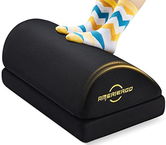 AMERIERGO Foot Rest for Under Desk at Work, Foot Rest for Office with 2 Adjustable Heights, Ergonomic Footrest with Non-Slip Bottom, Desk Footrest Cushion with Mesh Breathable Washable Cover - Black