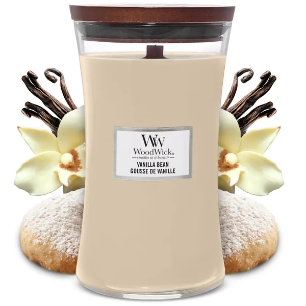 WoodWick Large Hourglass-geurkaars met knapperende lont | Vanilla Bean | Tot wel 130 uur brandtijd